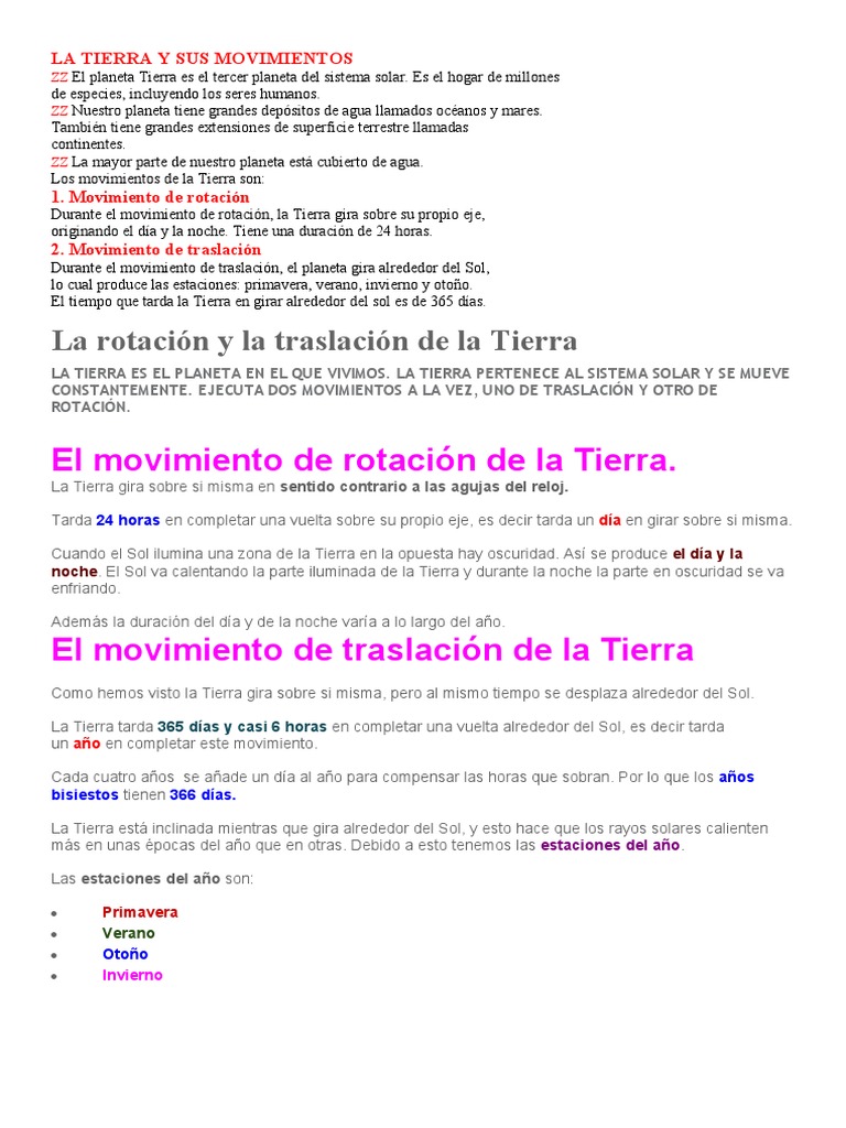 Movimientos de la Tierra: Rotación y Traslación | PDF | Ciencia y ...