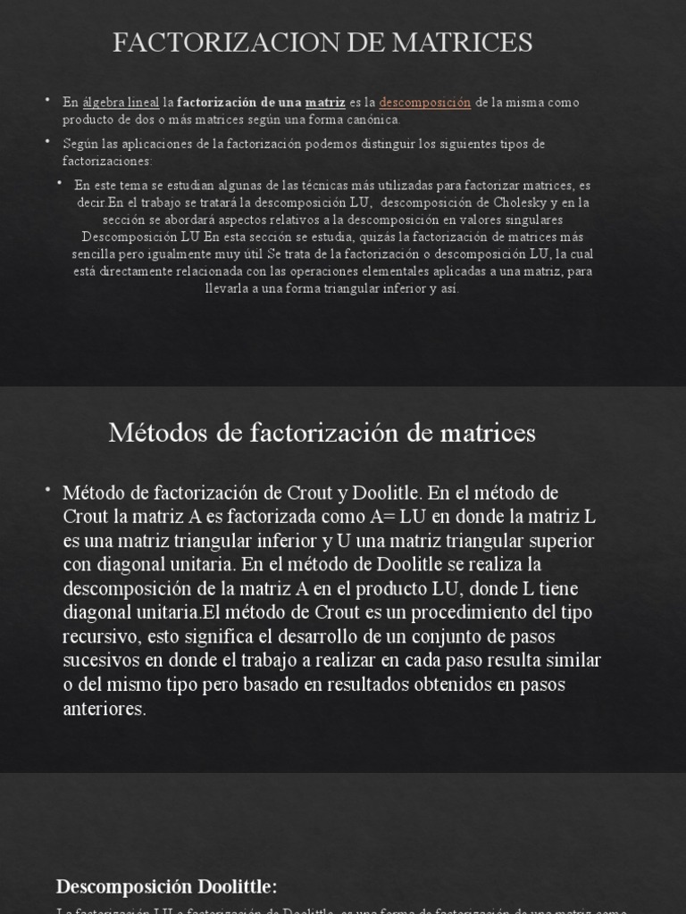 Factorizacion de Matrices PDF Factorización Matriz (Matemáticas)