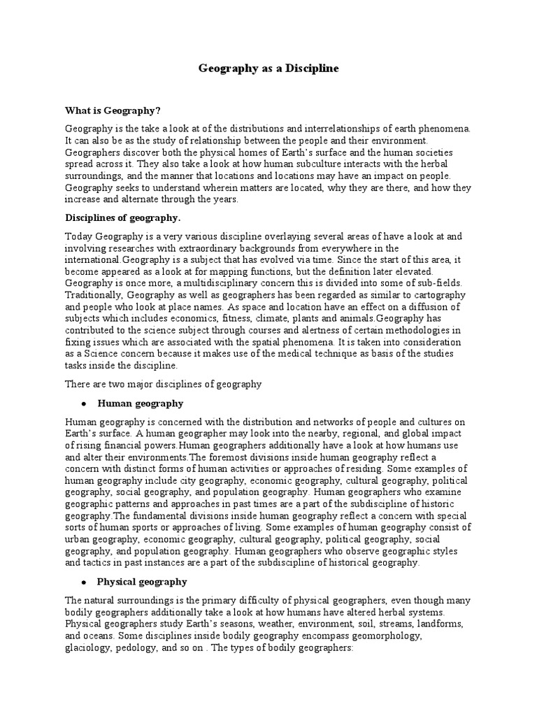 Geography As A Discipline PDF Geography Academia