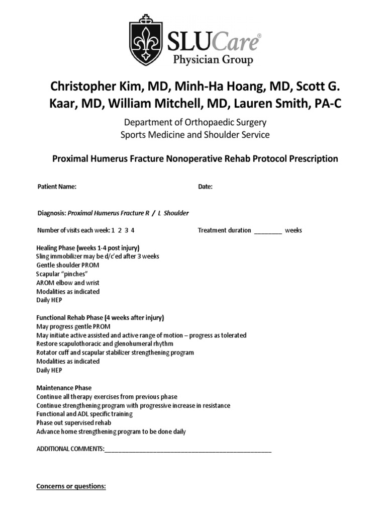 Proximal Humerus Fracture Rehab Protocol | PDF