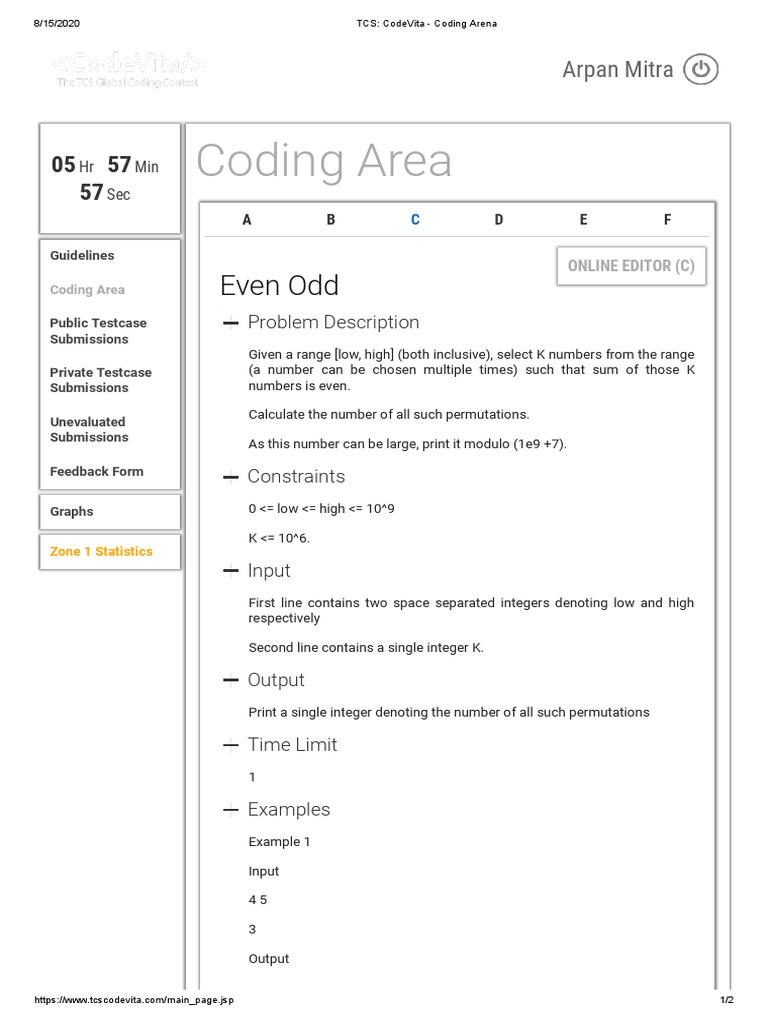 TCS - CodeVita - Coding Arena Page3 PDF | PDF | Numbers | Theoretical ...