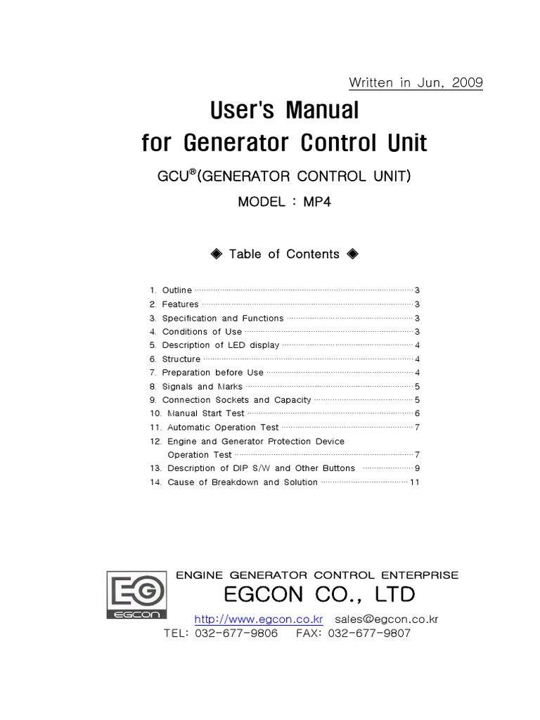 GCU MP4 Generator Control Unit Manual | PDF | Relay | Switch