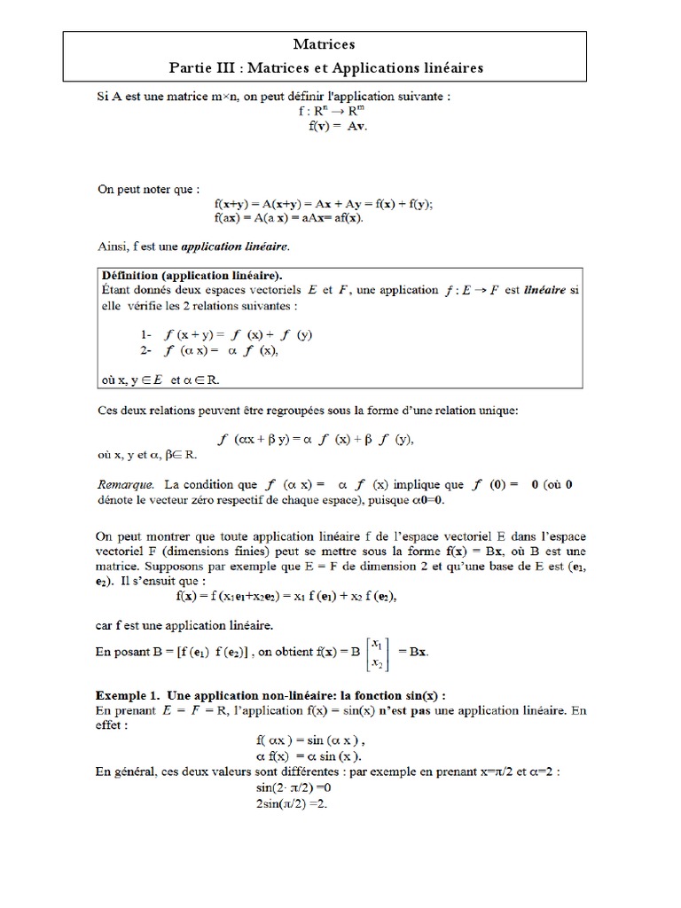 Matrices et Applications Linéaires | PDF