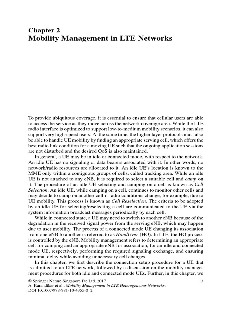 Mobility Managements in LTE Networks | PDF | Cellular Network ...