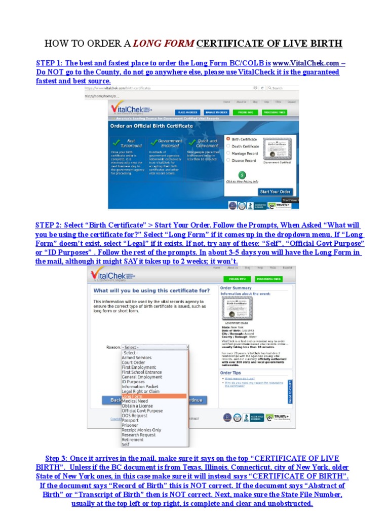 How To Order A Long Form Certificate of Live Birth PDF PDF Birth
