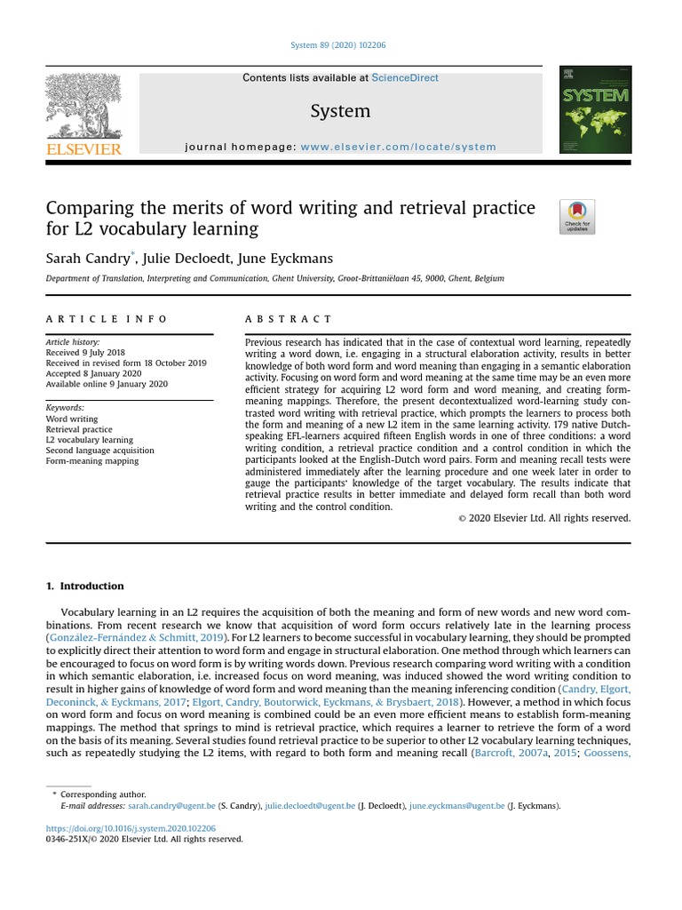 Candry2020 - Comparing The Merits of Word Writing and Retrieval ...