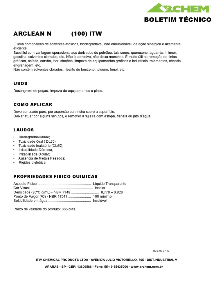 Desengraxante Biodegradável Arclean N | PDF | Gastronomia, comida e ...
