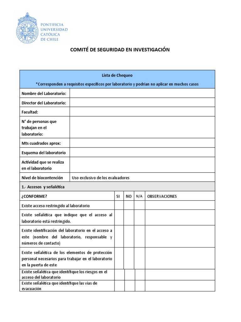 Lista de Chequeo para Laboratorios | PDF | Laboratorios | Residuos
