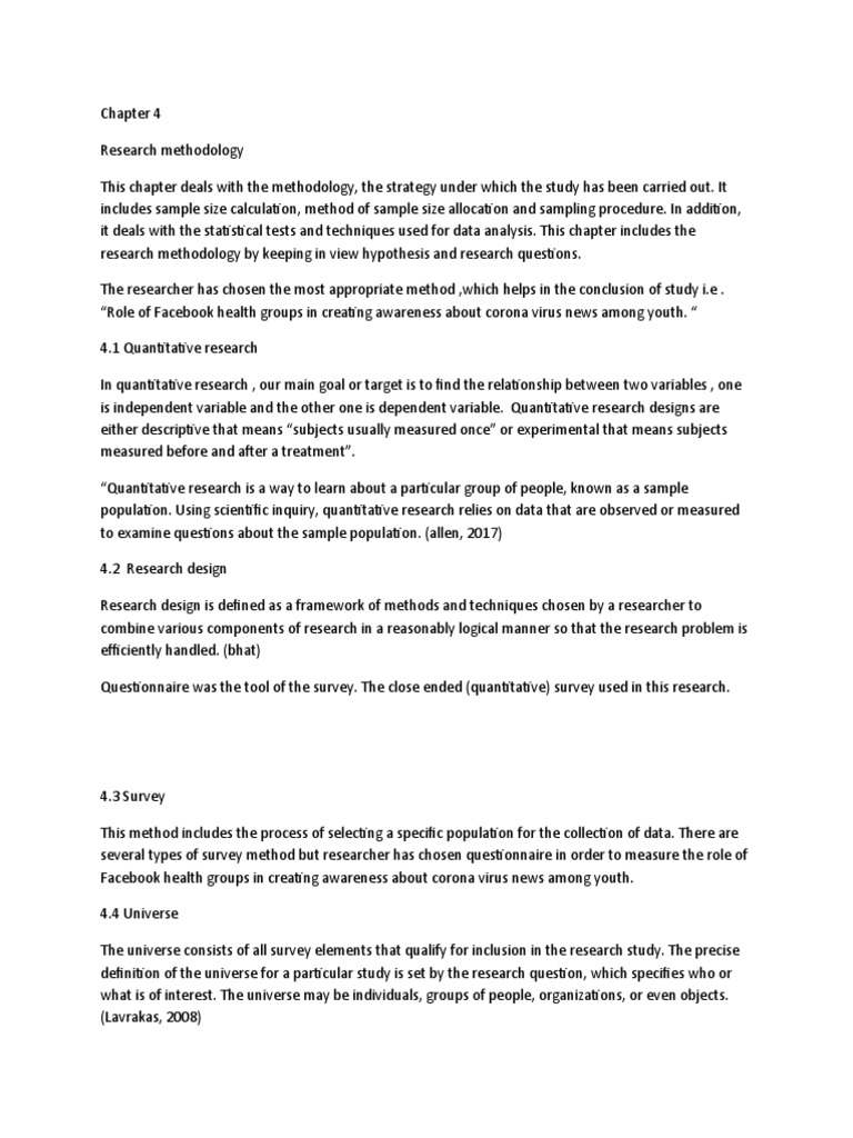 Chapter 4 Research Methodology | PDF | Statistics | Survey Methodology