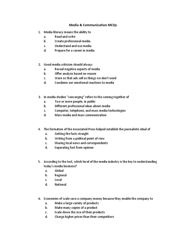 Media & Communication Mcqs Mass Media News