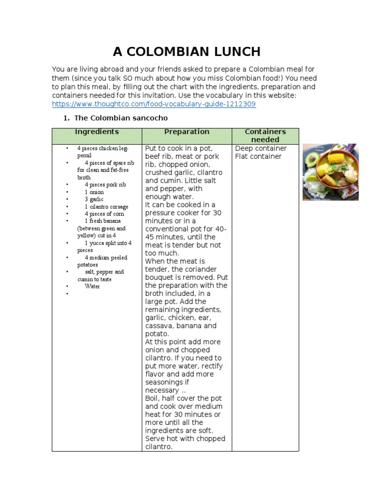 Colombian Sancocho and Limonada Recipe | PDF | Eating Behaviors Of ...