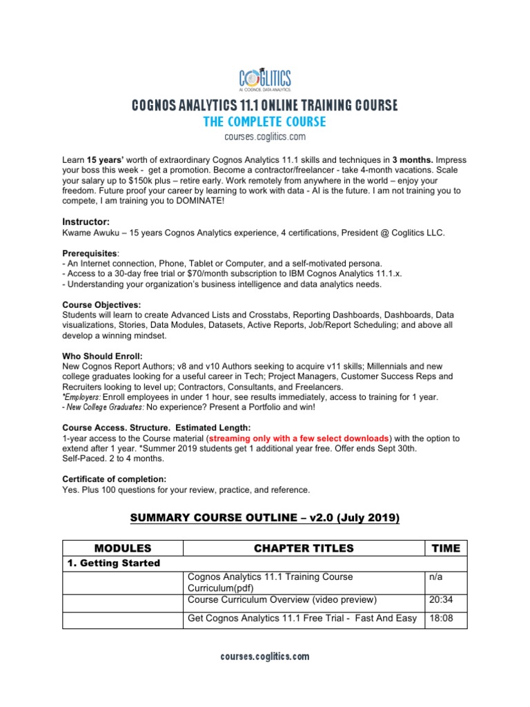 Cognos Analytics 11.1 Online Training | PDF | Analytics | Boolean Data Type