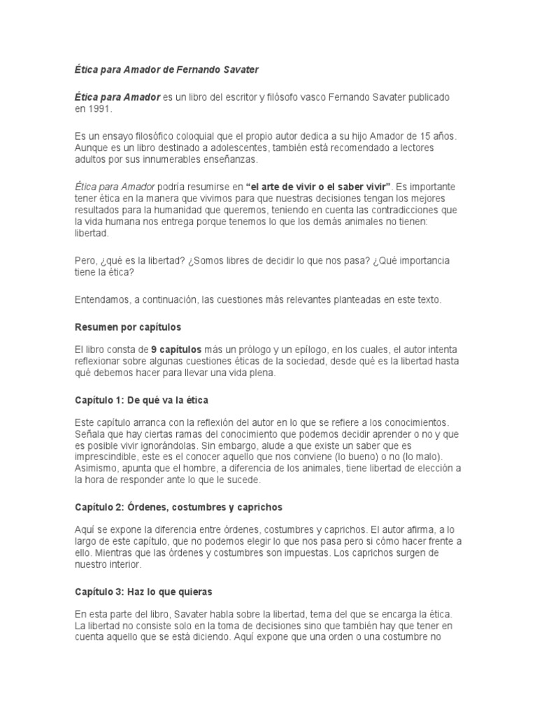 Ética para Amador: Reflexiones de Savater | PDF | Libertad | Teorías ...