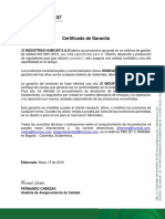 CERTIFICADO CALIDAD MEDIDOR G1,6 MONTAGAS S.A E.S.P. 2019-05-15 (500 Unids.) O.P-13284