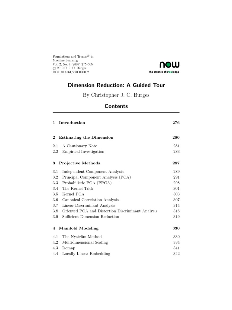 Dimension Reduction Burges 2010 PDF | PDF | Principal Component ...