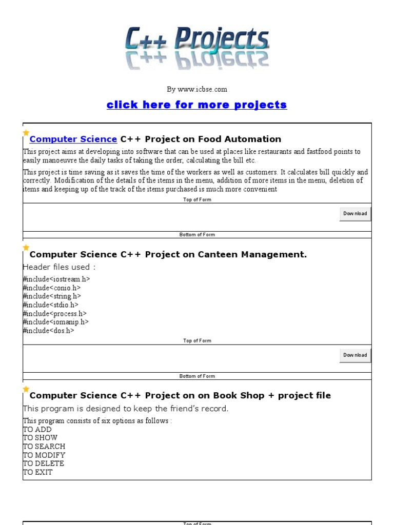 C++ Projects for Computer Science Students | PDF | Computer File | Data