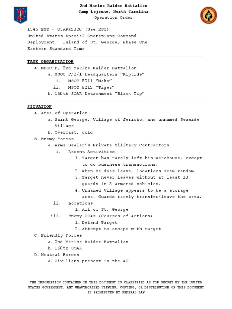 2nd Marine Raider Battalion Operation Order | PDF | Military | Warfare