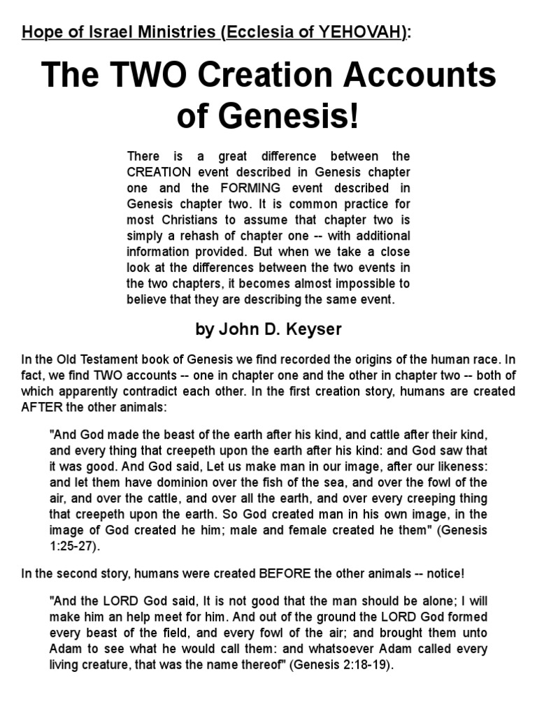 What Are The Two Creation Accounts In The Book Of Genesis
