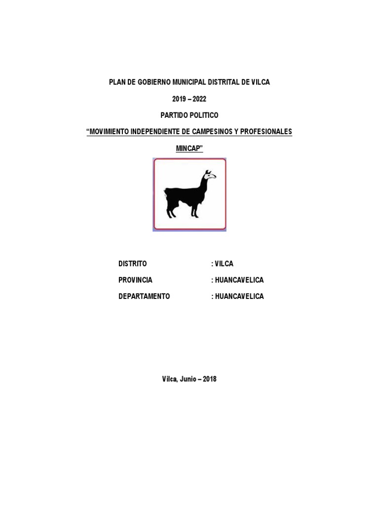 Plan de Gobierno Municipal Vilca 2019-2022 | PDF | Gobierno | Deportes