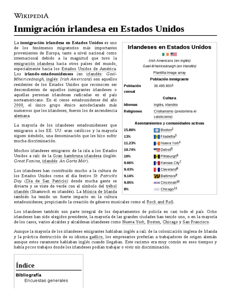 Inmigración Irlandesa en Estados Unidos PDF Diáspora irlandesa Irlanda