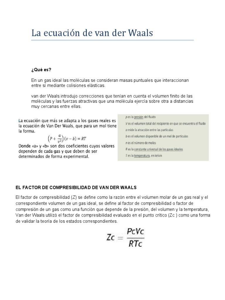 La Ecuación de Van Der Waals | PDF | Gases | Ciencia de los materiales