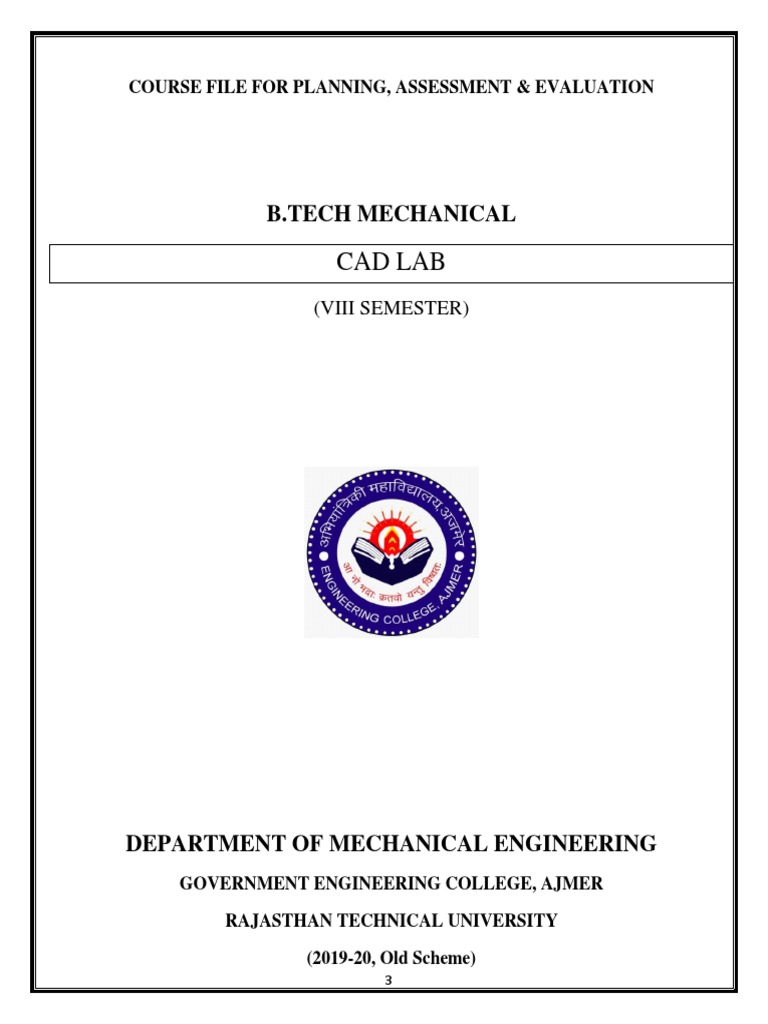 B.Tech Mechanical CAD Lab Course File | PDF | 3 D Computer Graphics ...
