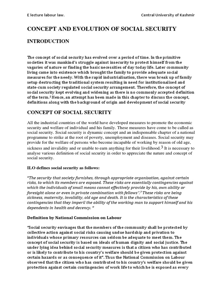 Concept and Evolution of Social Security | PDF | Social Security | Welfare