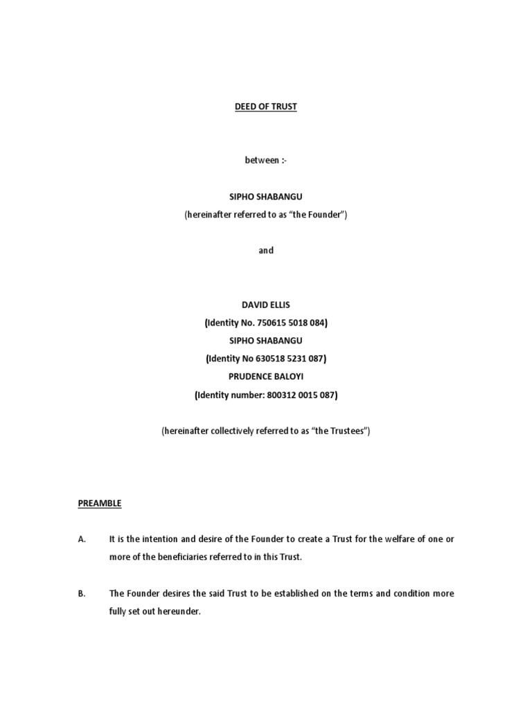 Example of Inter Vivos Trust Deed PDF Trust Law Trustee