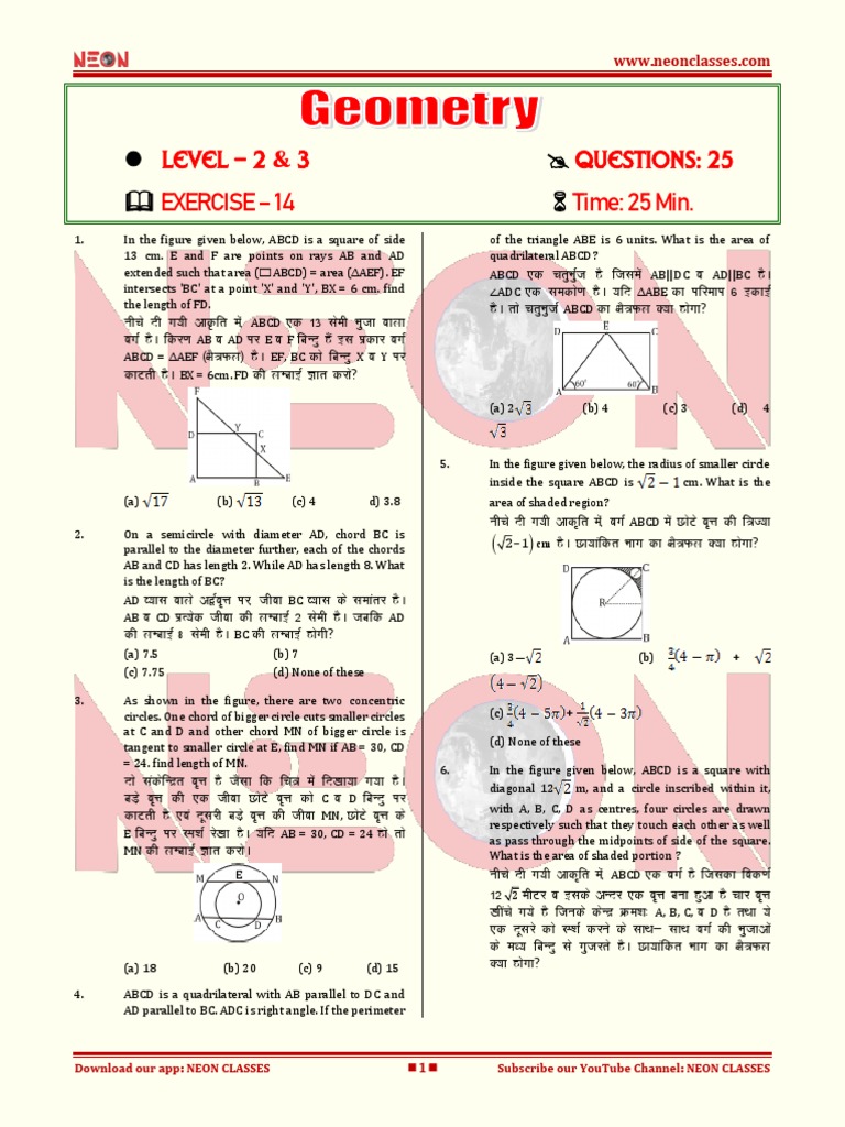 Math Problem Set for Geometry Exercises | PDF | Area | Geometric ...