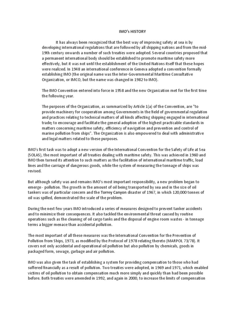 Imo History Pdf Shipping Water Transport