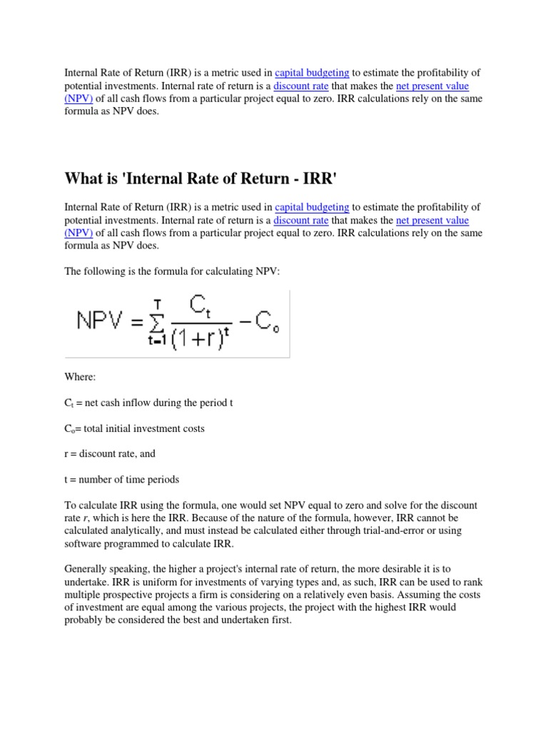 Internal Rate of Return, DCF, NPV PDF | PDF | Net Present Value ...