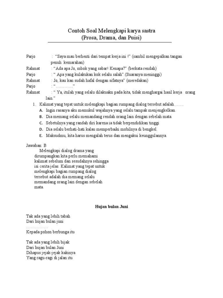 Contoh Soal Melengkapi Karya Sastra
