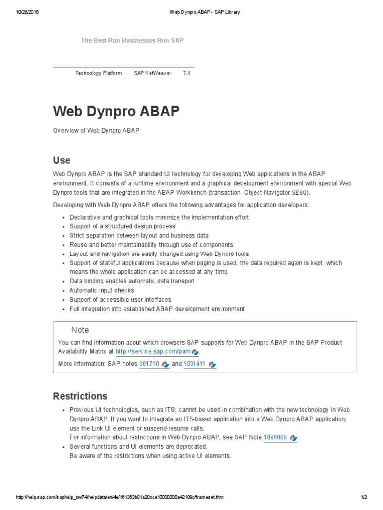 Web Dynpro ABAP - SAP Library | PDF | User Interface | World Wide Web