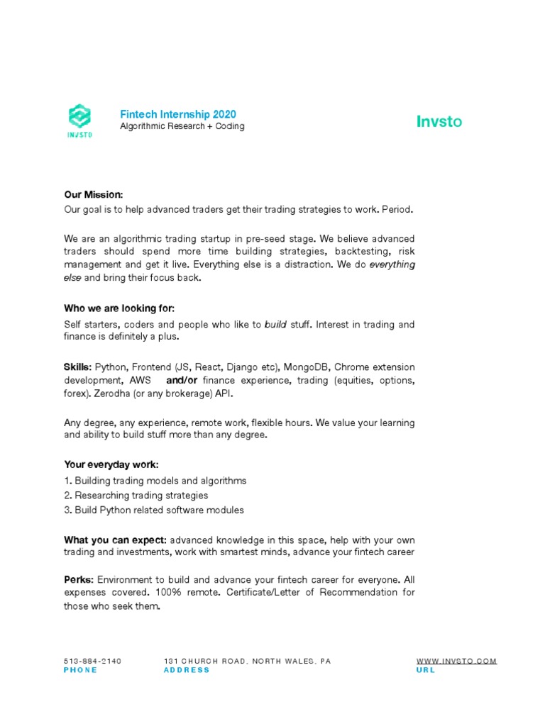 Fintech Internship for Coders | PDF | Financial Technology | Finance &  Money Management