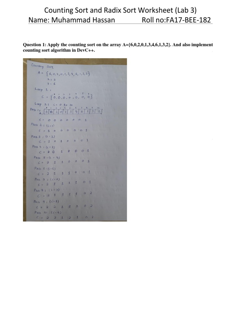 Counting and Radix Sort Lab Worksheet | PDF