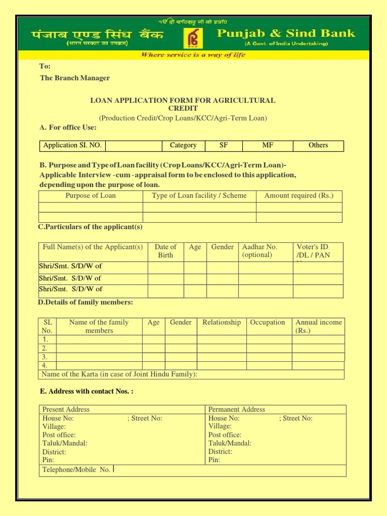 Agricultural Loan Application Form | PDF | Identity Document | Banks