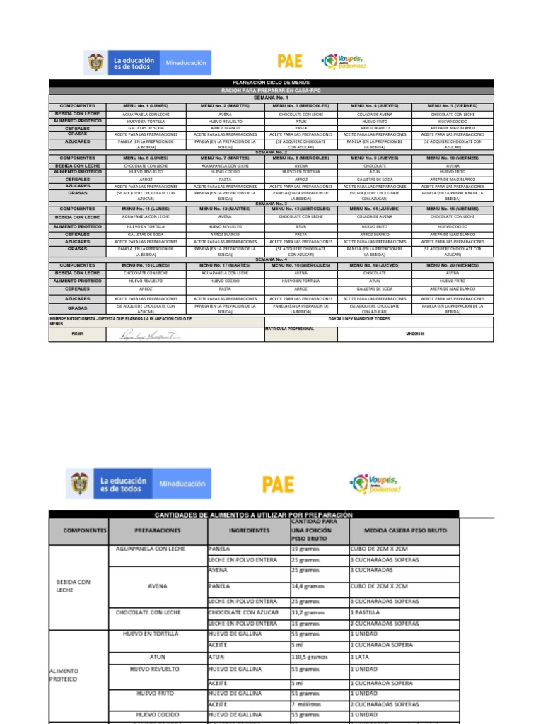 CICLO DE MENUS Y RECOMENDACIONES RPC - Pasta | PDF | Alimentos | Chocolate
