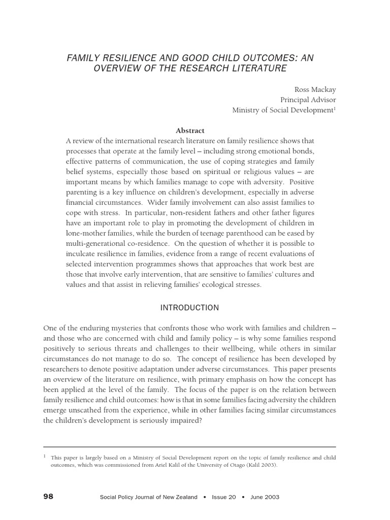 Family Resilience and Child Outcomes Overview | PDF | Psychological ...