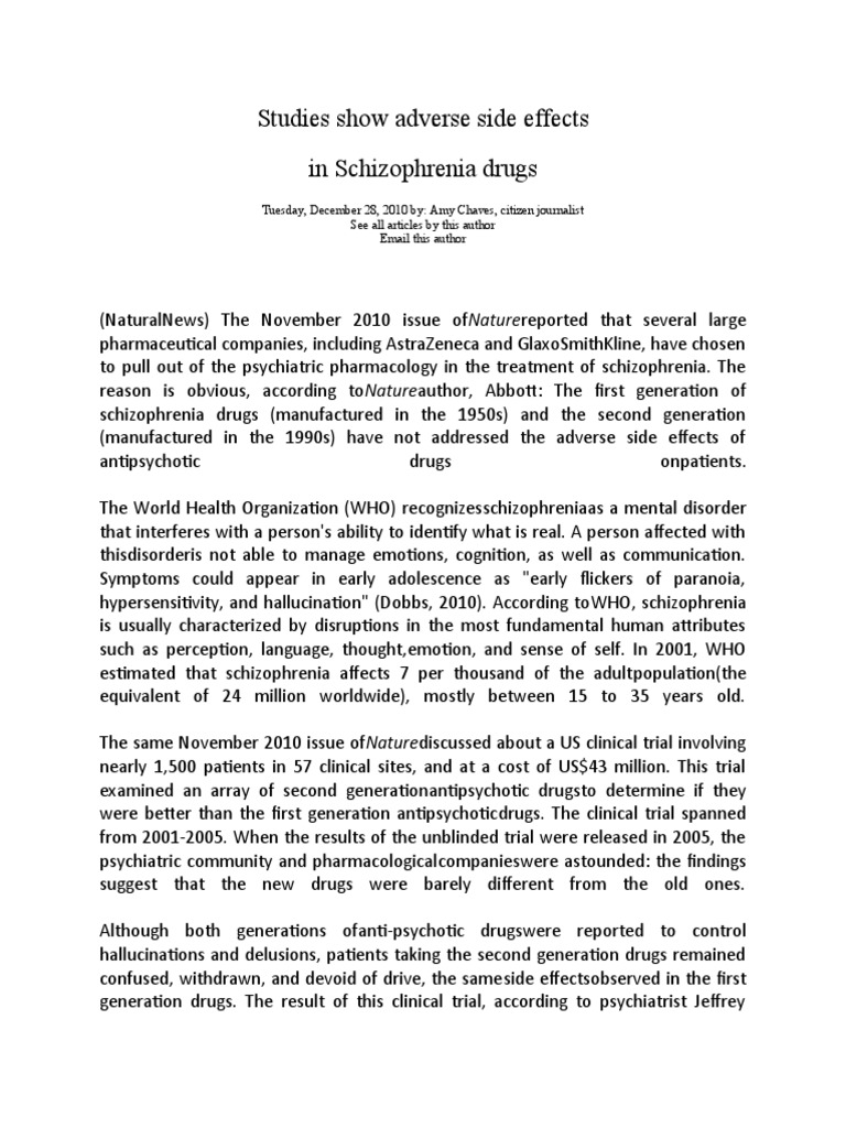 Studies Show Adverse Side Effects PDF Schizophrenia Antipsychotic