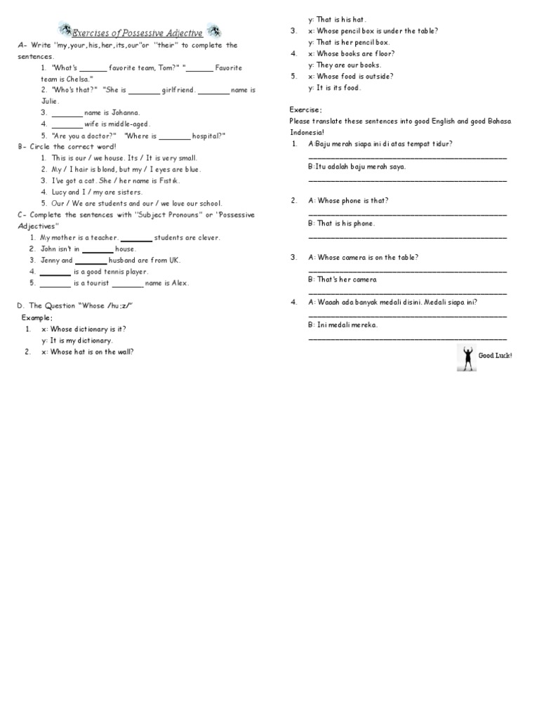Exercises of Possessive Adjectiv1 | PDF | Linguistic Morphology | Languages