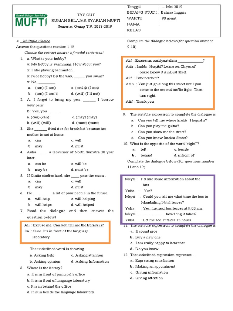 A. Multiple Choice: 7. Read The Dialogue and Then Answer The Question ...