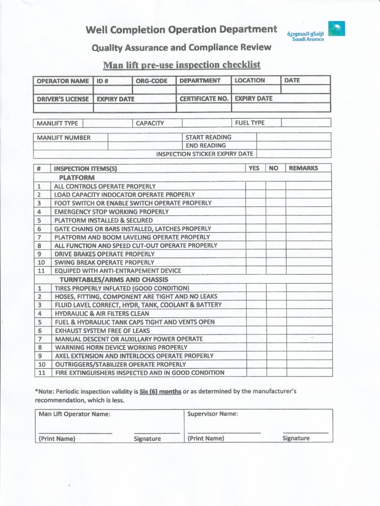007 Manlift PreUse Checklist PDF PDF