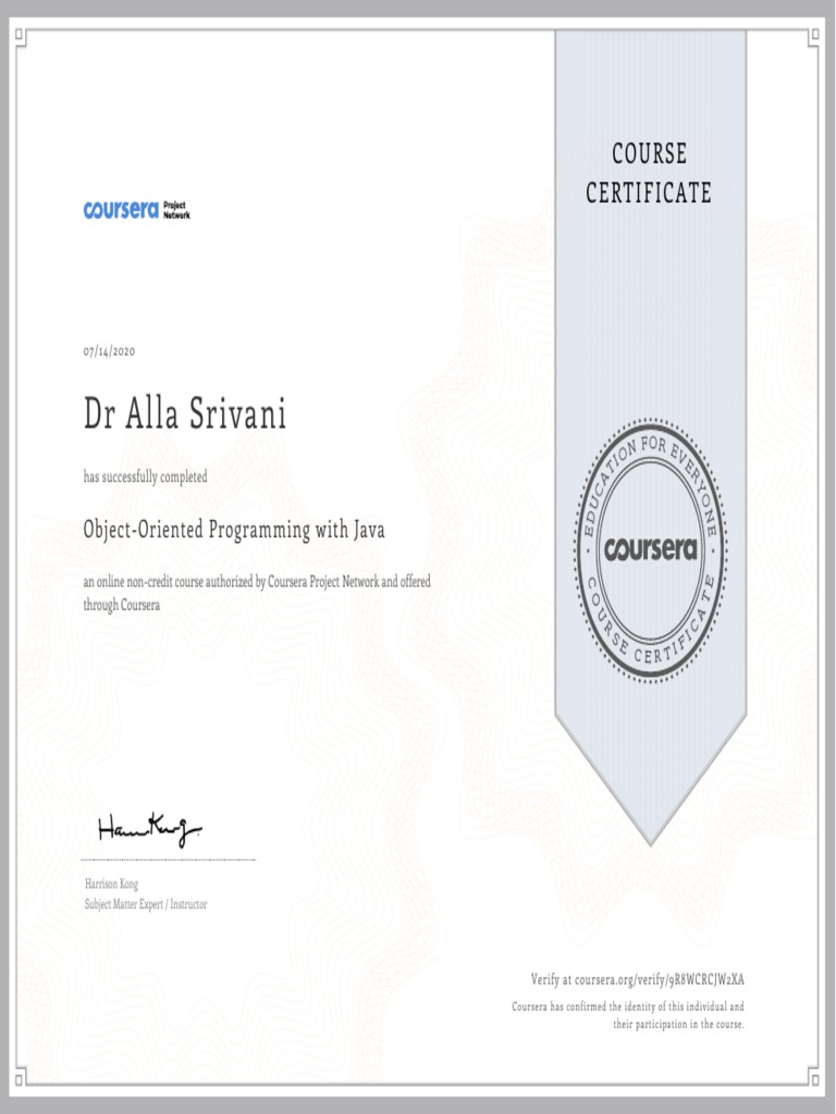 Coursera Certificate: Java Programming | PDF | Computing | Software