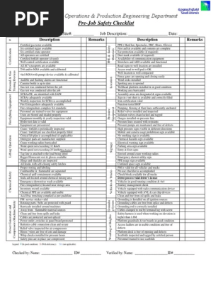 010 Pre-job Safety  Checklist (rivision 2) -- UPDATED