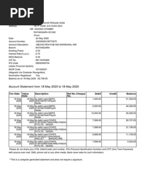 BANK STATEMENT