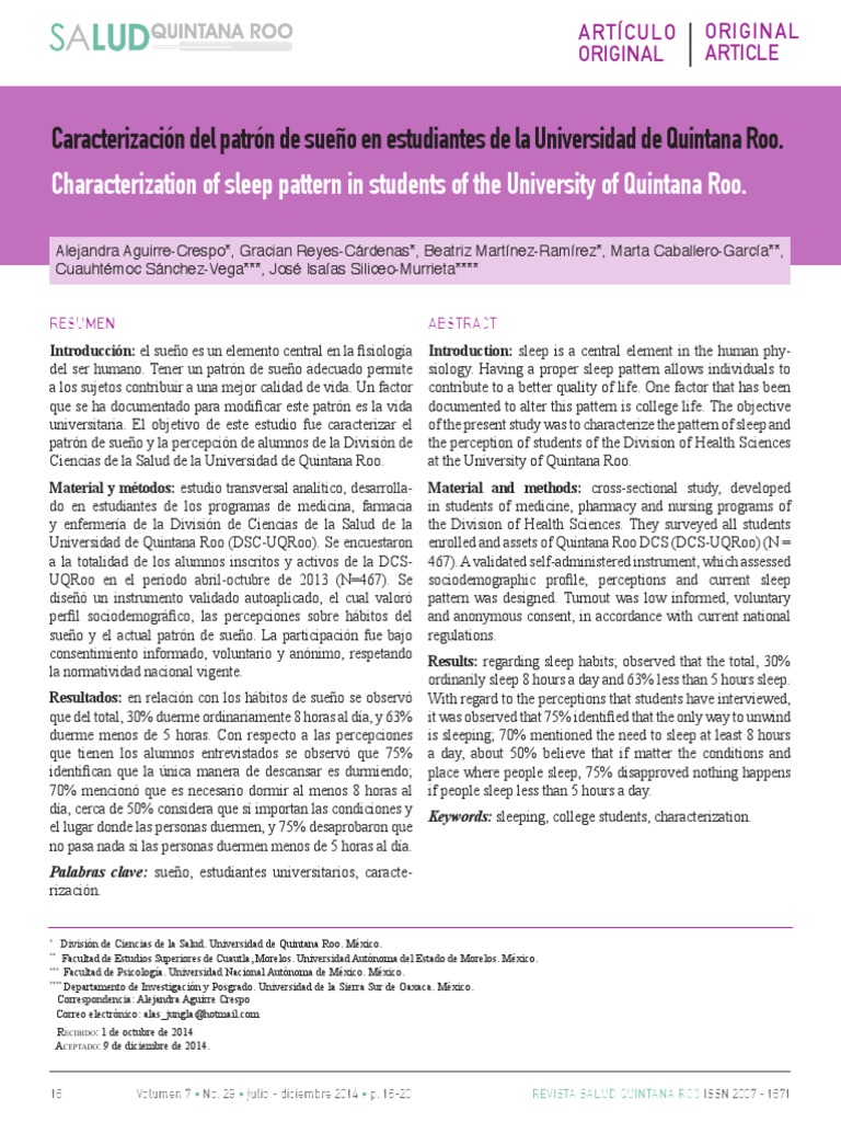 Sueño en Estudiantes de Salud UQRoo | PDF | Dormir | Ciencias del ...