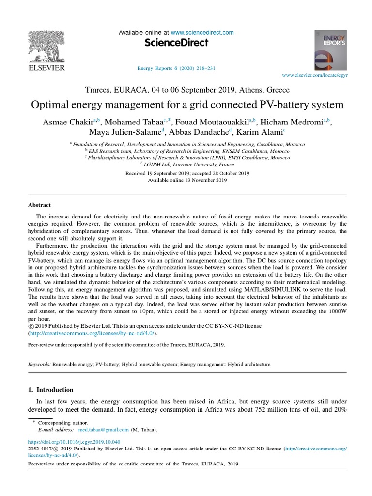 Optimal Energy Management For A Grid Connected PV-battery System | PDF ...