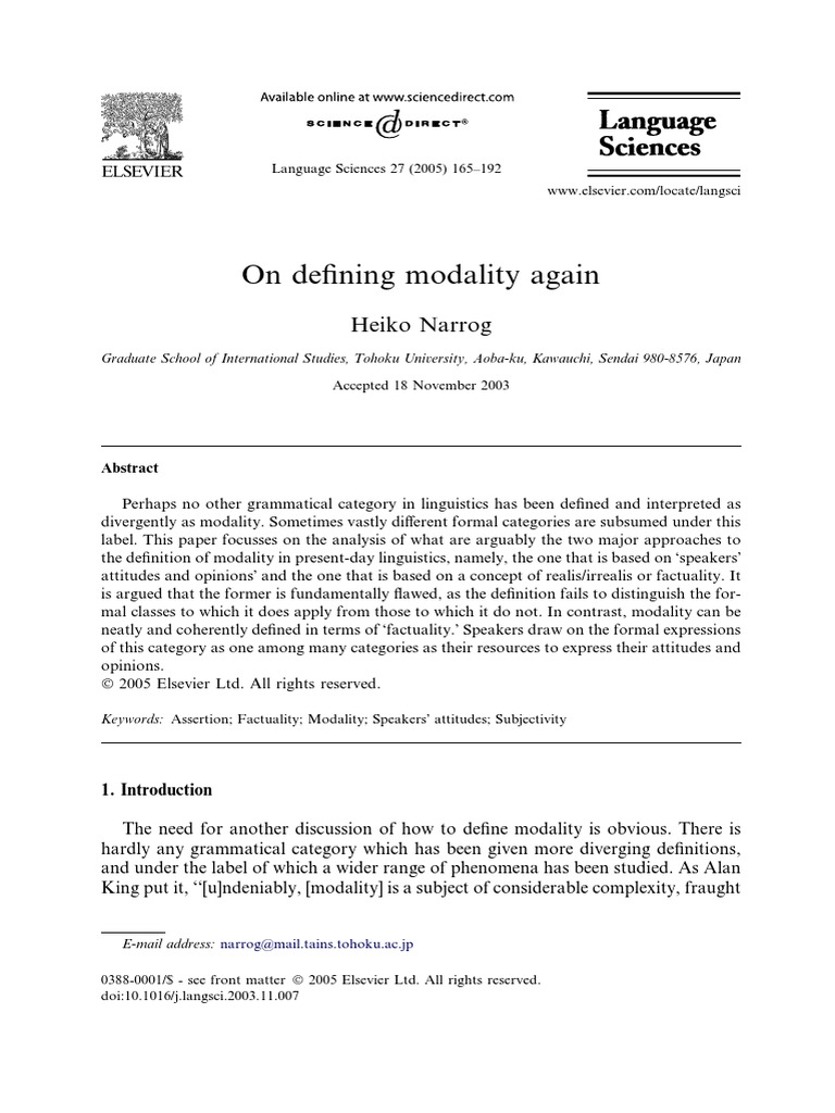 On Defining Modality Again | PDF | Grammatical Tense | Modal Logic