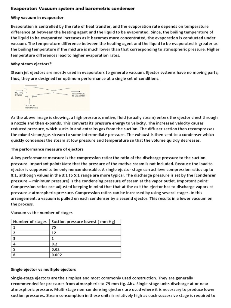 Evaporator Vacuum System and Barometric Condenser PDF Evaporation