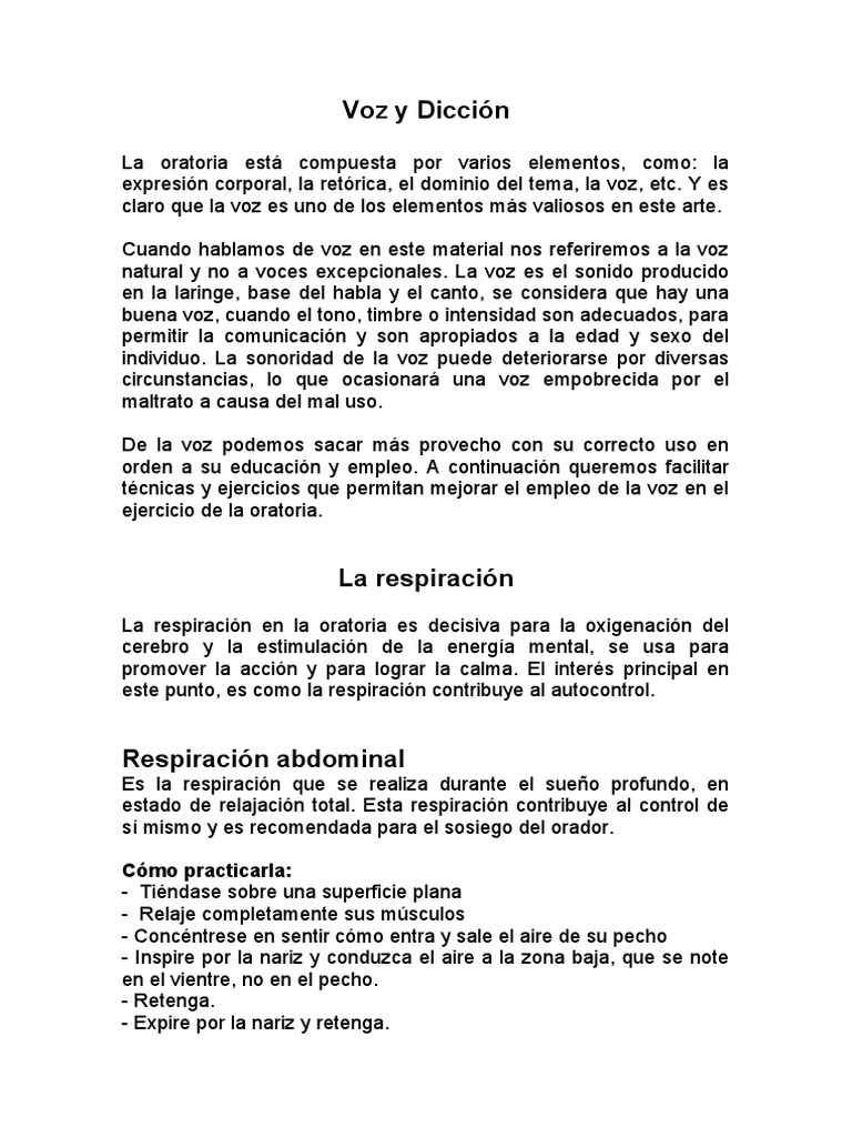 Mejora de Voz y Dicción en Oratoria | PDF | Respiración | Vocal